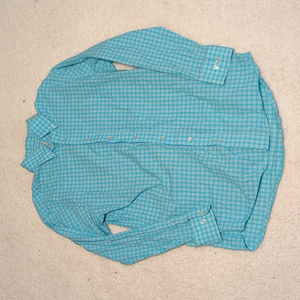 Donald Ross mens Blue And White Plaid dress shirt size medium